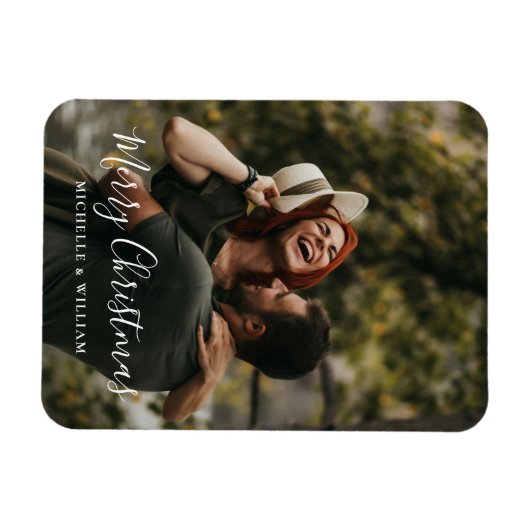 Modern Minimaal Foto Kerstscript Magneet (Horizontaal)