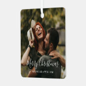 Modern Minimaal Foto Kerstscript Metalen Ornament (Voorkant links)