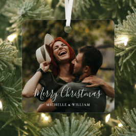 Modern Minimaal Foto Kerstscript Metalen Ornament