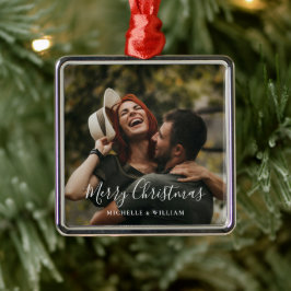 Modern Minimaal Foto Kerstscript Metalen Ornament