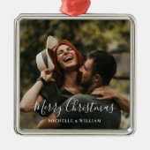 Modern Minimaal Foto Kerstscript Metalen Ornament (Voorkant)