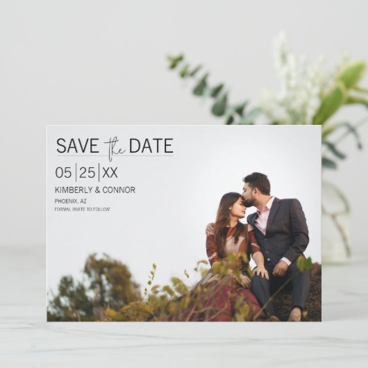 Modern Minimaal Foto Save the Date | Zwart (Staand voorkant)