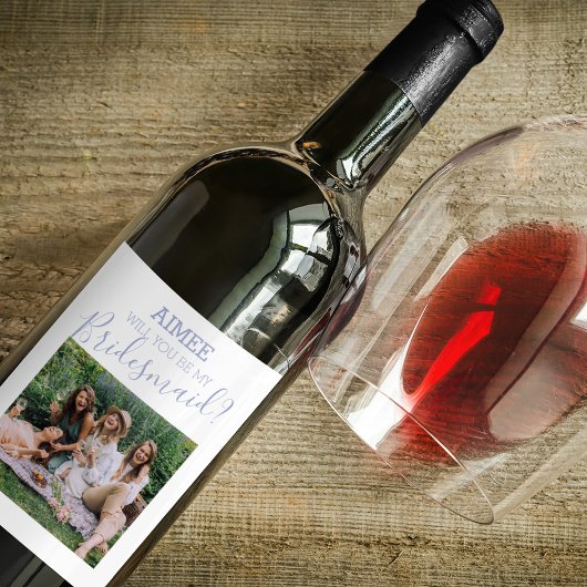 Modern Minimaal Foto | Wil je mijn bruidsmeisje zi Wijn Etiket