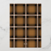 Modern minimaal fototartan moustard elegant script folie feestdagenkaart (Achterkant)