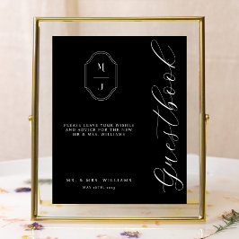 Modern & Minimaal Gastboek Script Monogram Zwart Poster