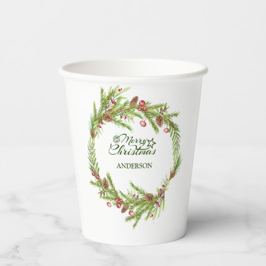 Modern minimaal gebladerte Elegant script kerst Papieren Bekers (Achterkant)