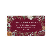 Modern minimaal gebladerte winter bordeaux geblade etiket (Voorkant)