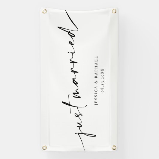 Modern Minimaal Gewoon Getrouwd Mr en Mrs Huwelijk Spandoek (Verticaal)