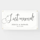 Modern Minimaal Gewoon Getrouwd Mr en Mrs Huwelijk Spandoek (Horizontaal)