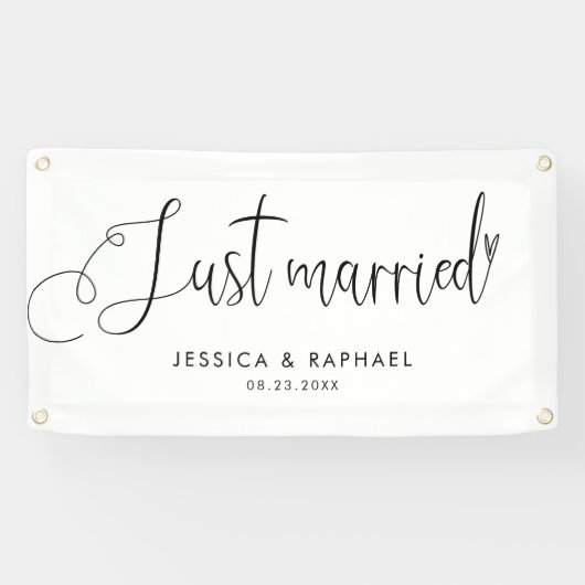 Modern Minimaal Gewoon Getrouwd Mr en Mrs Huwelijk Spandoek (Horizontaal)