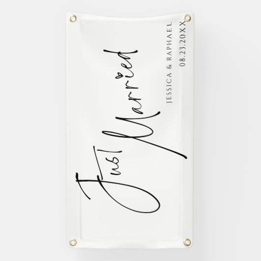 Modern Minimaal Gewoon Getrouwd Mr en Mrs Huwelijk Spandoek (Verticaal)