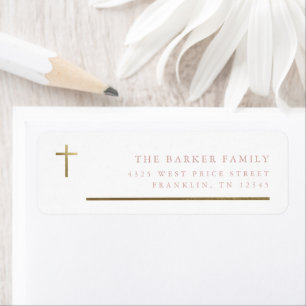 Modern minimaal Gold Cross Baptism Return Address Etiket
