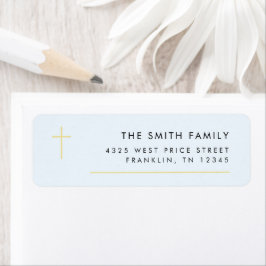 Modern minimaal Gold Cross Baptism Return Address Etiket