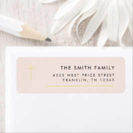 Modern minimaal Gold Cross Baptism Return Address Etiket