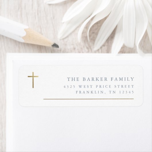 Modern minimaal Gold Cross Baptism Return Address Etiket (Insitu)
