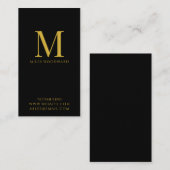 Modern minimaal goud monogram zwart verticaal visitekaartje (Voorkant / Achterkant)