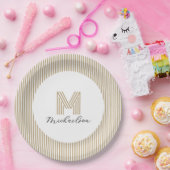 Modern Minimaal Goud Strepen Monogram Papieren Bordje (Feest)