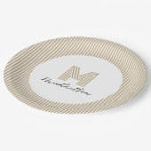 Modern Minimaal Goud Strepen Monogram Papieren Bordje (Gekanteld)