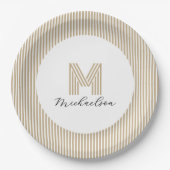 Modern Minimaal Goud Strepen Monogram Papieren Bordje (Voorkant)