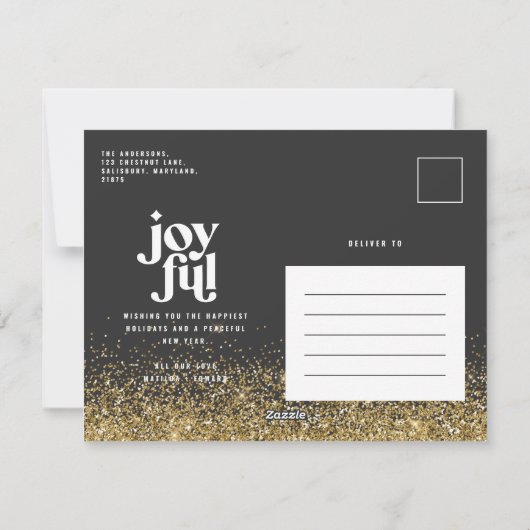 modern minimaal grafisch jochtig zwart en goud feestdagenkaart (Achterkant)