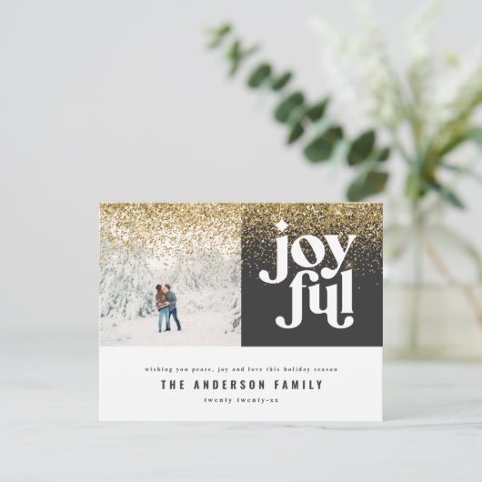 modern minimaal grafisch jochtig zwart en goud feestdagenkaart (Staand voorkant)