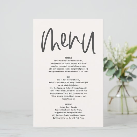 Modern minimaal grafisch zwart-wit menu (Staand voorkant)