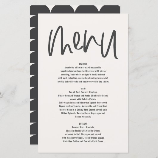 Modern minimaal grafisch zwart-wit menu (Voorkant / Achterkant)