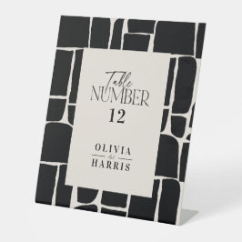 Modern minimaal grafisch zwart-wit tafelnummer reclamebord met voetstuk