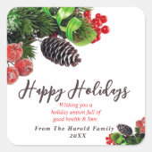 Modern minimaal groen gebladerte vakantie elegant vierkante sticker (Voorkant)