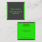 Modern Minimaal Groen & Mat Zwart Vierkante Visitekaartje (Voorkant / Achterkant)
