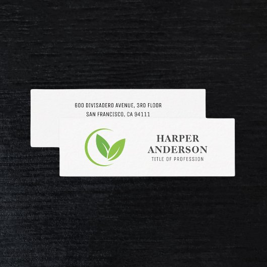 Modern Minimaal Groene Blad Logo Mini Visitekaartje
