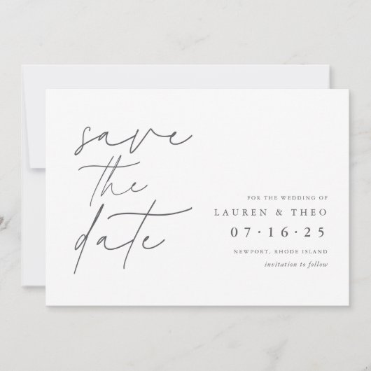 Modern minimaal handgeschakeld script save the date (Voorkant)