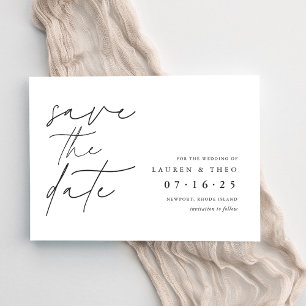 Modern minimaal handgeschakeld script save the date