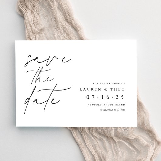 Modern minimaal handgeschakeld script save the date