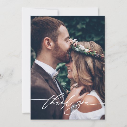 Modern minimaal handgeschreven script 2-foto bruil bedankkaart (Voorkant)