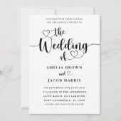 Modern Minimaal Hart Zwart & Wit Bruiloft Kaart (Voorkant)