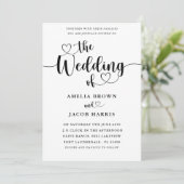 Modern Minimaal Hart Zwart & Wit Bruiloft Kaart (Staand voorkant)