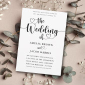 Modern Minimaal Hart Zwart & Wit Bruiloft Kaart