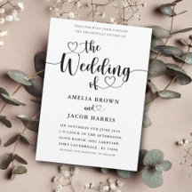 Modern Minimaal Hart Zwart & Wit Bruiloft