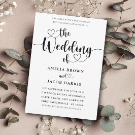 Modern Minimaal Hart Zwart & Wit Bruiloft Kaart