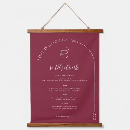Modern minimaal | Huwelijksbar Menu Hangend Wandkleed (Voorkant)