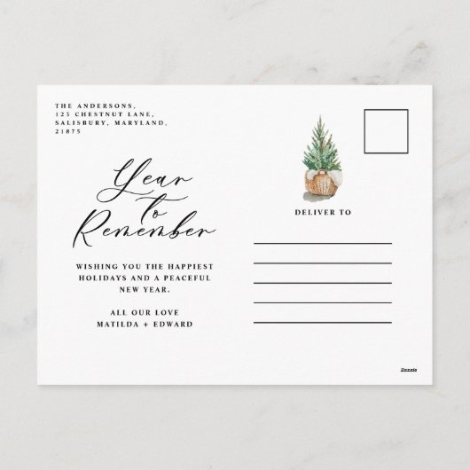 Modern minimaal jaar om kerstboom te onthouden feestdagenkaart (Achterkant)