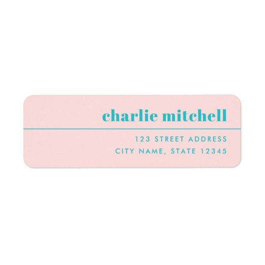 Modern minimaal lichtroze turquoise return address etiket (Voorkant)