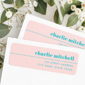 Modern minimaal lichtroze turquoise return address etiket