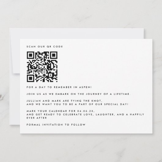 Modern minimaal Lijst Foto QR code Bruiloft Save The Date (Achterkant)