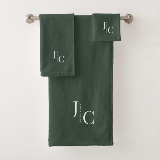 Modern minimaal Logo monogram eenvoudig bos groen Bad Handdoek (Insitu)