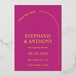 Modern Minimaal Magenta met Boog Bruiloft Folie Uitnodiging