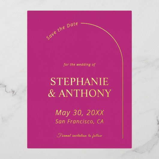 Modern Minimaal Magenta met Trouwboog Folie Uitnodiging Briefkaart (Voorkant)