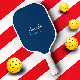 Modern minimaal marineblauw monogram pickleball paddle