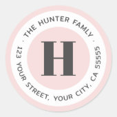 Modern minimaal monogram blush roze retouradres ronde sticker (Voorkant)